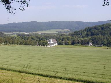 Blick vom Klausenberg auf Schloss Laer und den Arnsberger Wald